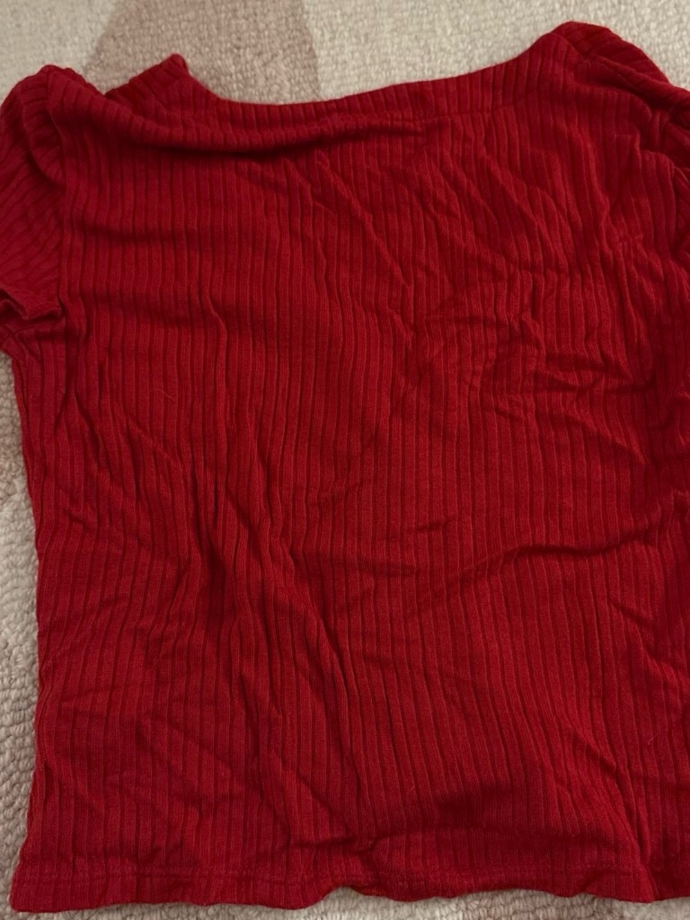 Reformation Red Ribbed Button-Front Tee - Picture 3 of 3